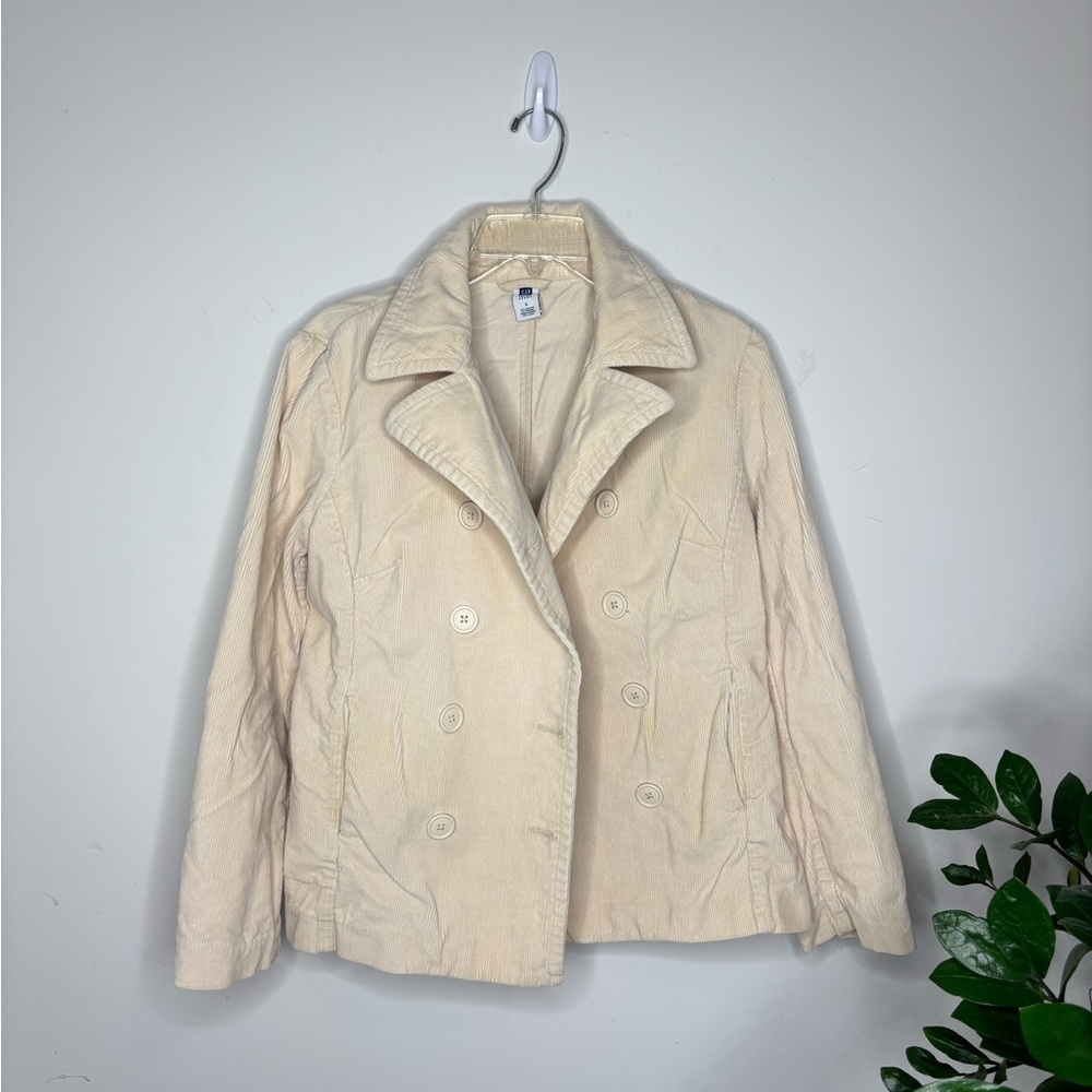 BN9 GAP Beige Corduroy Jacket Double-Breasted Pea Coat Women Small‎ - Picture 3 of 11
